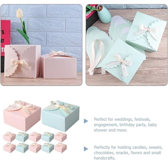 10Pcs Small Square Paper Boxes with Lids, Empty Pink and Blue Wrapping Boxes for Party Favors, Candy, Cookies, and Presents Packaging