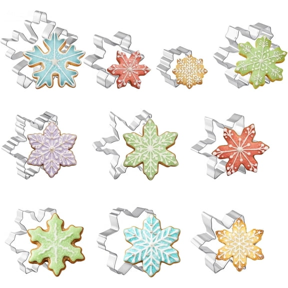 10Pcs Snowflake Cookie Cutter Set, Stainless Steel 3D Christmas Snowflake Cookie Cutters, Snowflakes Fondant Baking Molds for Holiday Winter Baking Cake Cupcake