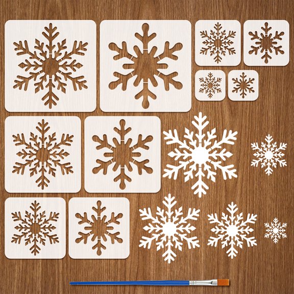 10Pcs Snowflake Stencil with a Brush 11.8/9.8/7.9/6/4Inch Snowflake Decorative Painting Stencils 2 Sizes Snowflakes Drawing Stencils PET