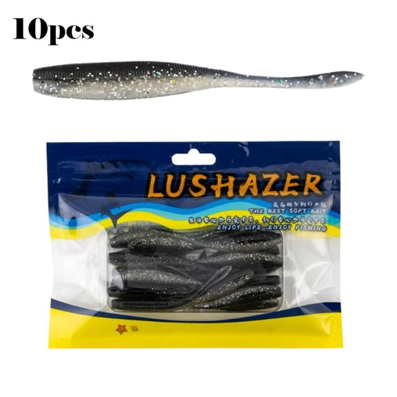 10Pcs Soft Fishing Lures, 10cm PVC Swimbaits with Lifelike Tail Action and Hidden Hook Slots, Reflective Glitter Ribbed Body for Bass Fishing