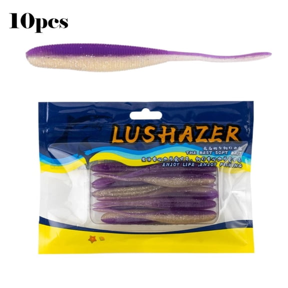 10Pcs Soft Fishing Lures, 10cm PVC Swimbaits with Lifelike Tail Action and Hidden Hook Slots, Reflective Glitter Ribbed Body for Bass Fishing
