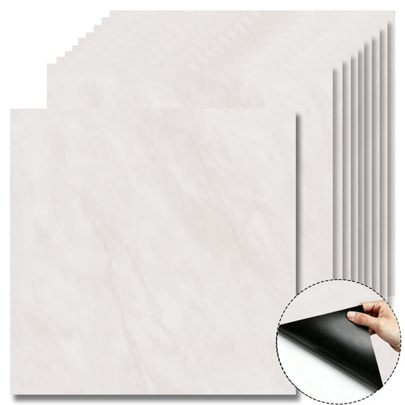 10Pcs Soft Ivory Marble Vein Peel and Stick Floor Tiles,12x12 In 10 Sq.Ft,Self-Adhesive Waterproof Vinyl Flooring,Anti-Stain & Removable for Bathroom,Kitchen