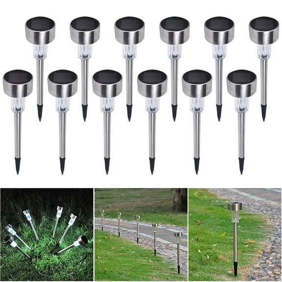 10Pcs Solar Garden Lights Outdoor Waterproof Landscape Led Lights Stainless Steel, Warm Light