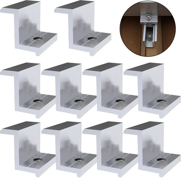 10Pcs Solar Panel End Clamps for PV Mounting, Aluminum Alloy Roof Mount Accessories, Lightweight and Weather Resistant for Home & Garden Solar Power Setups, Frame Heights(30mm)
