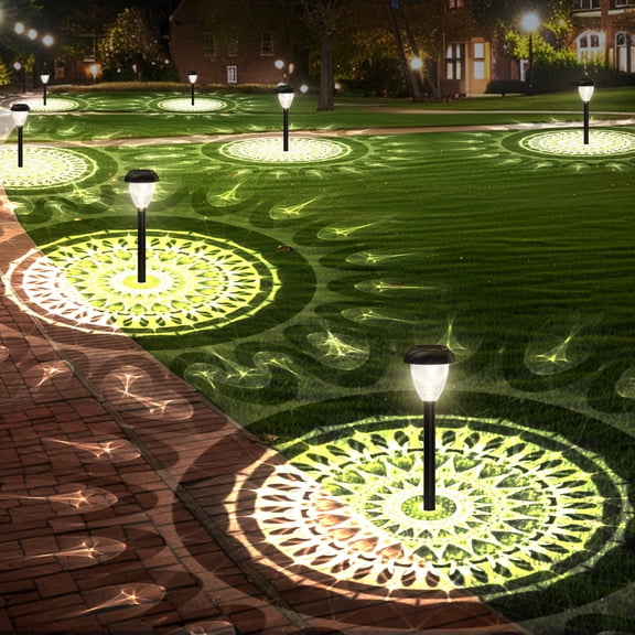 10Pcs Solar Pathway Lights for Yard  Garden, Ultra Bright White LED, Dusk to Dawn Auto On Off, Mandala Pattern, Wireless Waterproof Landscape Lights for Lawn, Pathway  Outdoor Decor