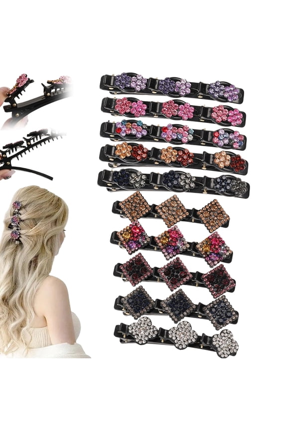 10Pcs Sparkling Crystal Stone Braided Hair Clips,Braided Hair Clips for Women, Rhinestone Crystal Braided Hair Clips Accessories for Styling Sectioning,Hair Braid Clips for Women and Girls(10PC-A)