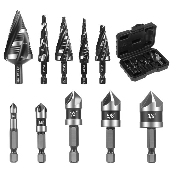 10Pcs Spiral Step Drill Bit Set Enhanced Stability Easy Identification Countersink Drill Bit Kit for Stainless Steel Metal Aluminum Wood Plastic