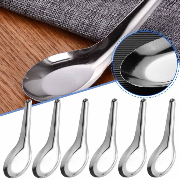 10Pcs Spoon Tableware Soup Rice Dinnerware Flat SpoonFlat Chinese Spoon