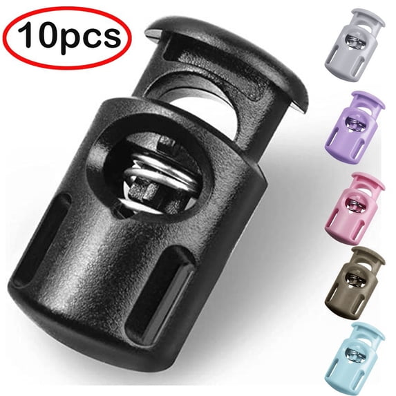10Pcs Spring Buckle Clearance! Nomeni Rope Cord Locks Clip End Single Holes Luggage Lanyard Fasten Stopper Sliding, Office Cabinet Promotion Sale! Black