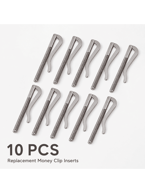 10 Pcs Spring Metal Money Clip Inserts, 7.5 cm Replacement Bars with Curved Clip and Ribbed Grip for Bifold Leather Wallets, Card Holders, Purses, and DIY Wallet Repair