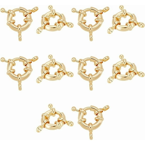 10Pcs Spring Ring Clasps Real 18K Gold Plated Round Spring Clasps Metal Spring Closures Brecelet Ring Clasps and Closures for Jewelry Making Accessories Hole 3.5mm Real 18K Gold Plated