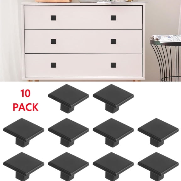 10Pcs Square Cabinet Knobs, 1.2 Inch Square Kitchen Cabinet Knob Metal Solid Drawer Knob Handle Pulls for Kitchen Cabinets Bedroom Dresser Wardrobe, Black