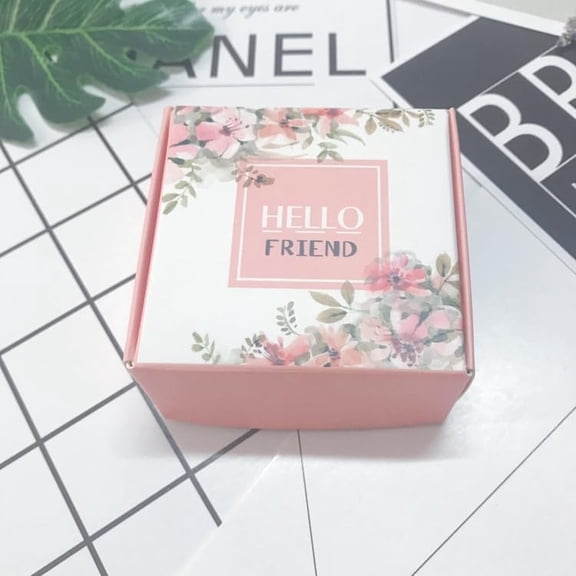 10Pcs Square Paper Boxes for Soap Packaging with Pattern Pink Flower 8.5x8.5x3.5cm