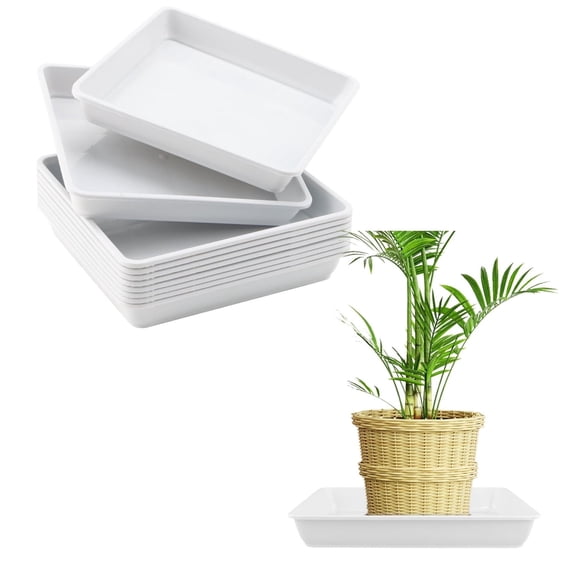 10Pcs Square Plant Saucer,8.7x8.7x1.3In Water Catcher Tray for Flower Pots,QZS Planter Trays for Flower,White Plastic Plant Saucer Drip Tray