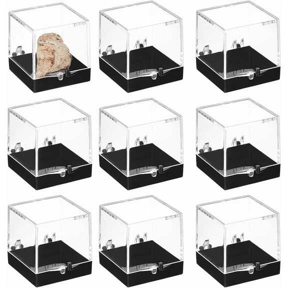 10Pcs Square Specimen Display Case 1.22x1.22Inch Sample Displaying Boxes with Hinged Lids Plastic Display Case