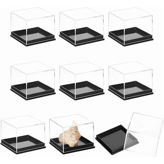 10Pcs Square Specimen Display Case 1.54x1.54Inch Sample Displaying Boxes with Hinged Lids Plastic Display Case for Collectibles Action Figures Plant Mineral Stone