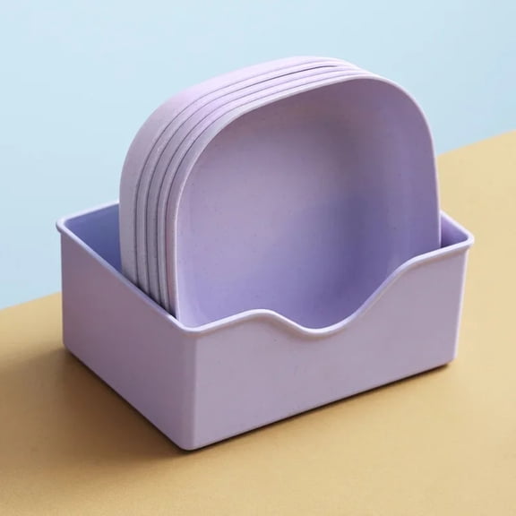 10Pcs Square Wheat Straw Plates Salad Bowl Reusable Food Serving Dishes with Rack