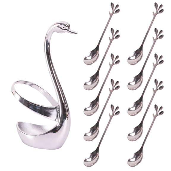 10Pcs Stainless Steel Coffee Spoon Set with Swan Base, Espresso Spoons Dessert Tea Spoons Table Decor