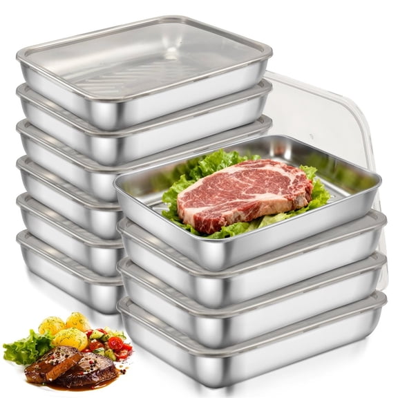10Pcs Stainless Steel Food Storage Boxes with Viewing Lids - Fridge Organizer for Sausage, Cheese, Meat