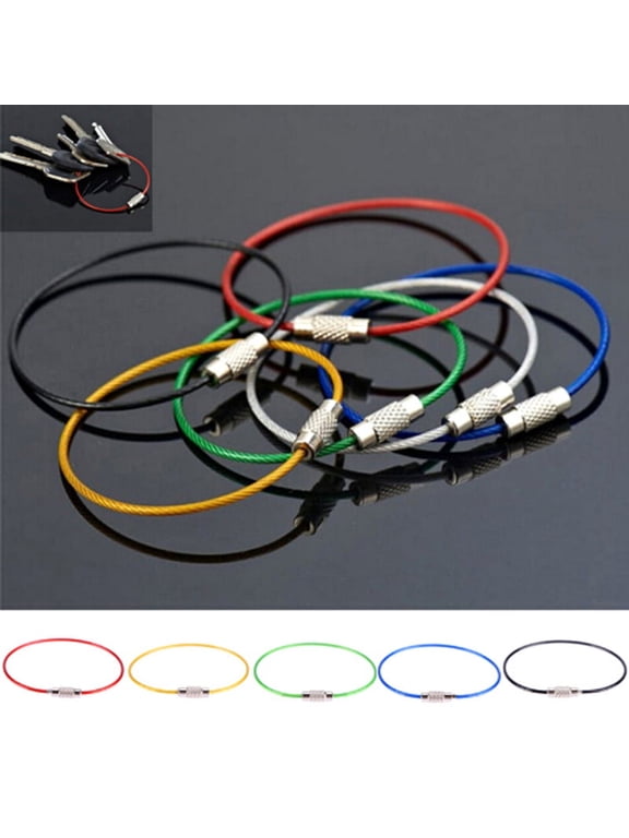 10Pcs Stainless Steel Keychain Rope Wire Cable Loop Screw Lock Gadget Ring Rl&AL