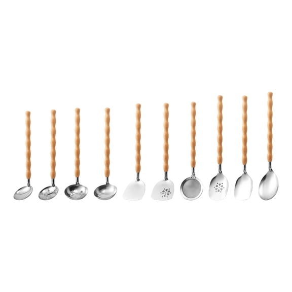 10Pcs Stainless Steel Kitchen Utensils Set with Wooden Handle, Ergonomic & Dishwasher Safe Cooking Tools for Home Chefs