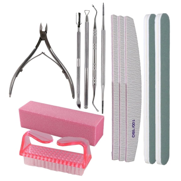 10Pcs Stainless Steel Manicure Pedicure Tool Set, Dual Grit Nail File Buffer Cuticle Tools, Portable Home Nail Care Kit for Women Gift
