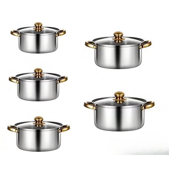 10Pcs Stainless Steel Non-Stick Cookware Set, Induction Ready All Stovetop Pots Pans for Soup Pasta Stew, Home Dorm Camping Kitchen Kit