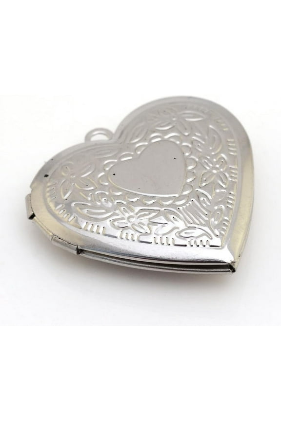 10Pcs Stainless Steel Photo Locket Pendants Heart Carved Pattern Charms Dainty Cute Small Heart Locket Pendant Love Statement Jewelry Gift
