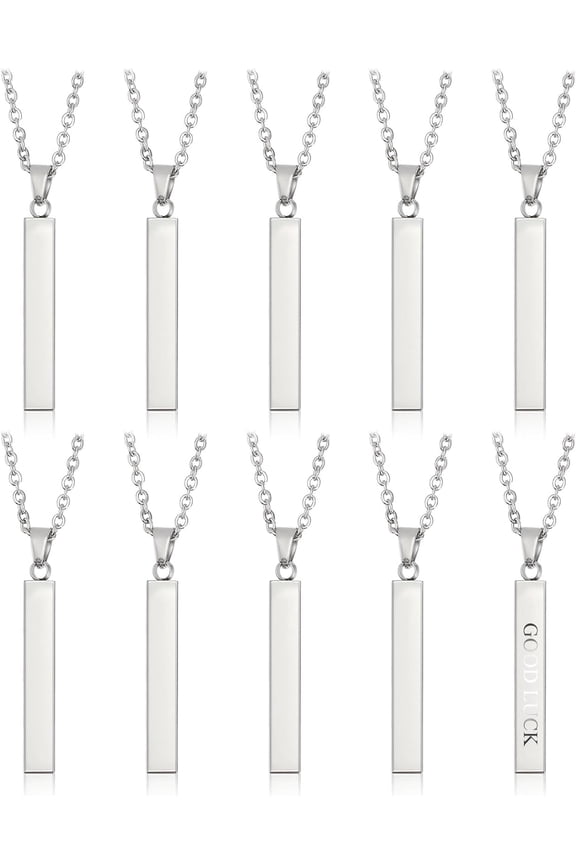 10Pcs Stainless Steel Rectangle Pendant Necklace Engravable Stainless Steel Rectangular Pendants Stamping Blank Bar Pendant