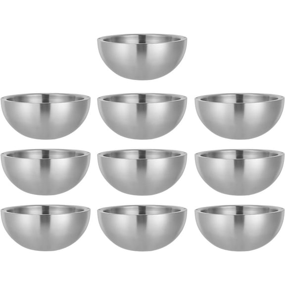 10Pcs Stainless Steel Salad Bowl,1L Hot Cold Food Insulated Bowls Small Metal Salad Bowl,Dip Chiller Bowls Insulated Milk Bowl Set Chilled Serving Bowls for Camping Restaurant