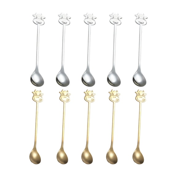 Raindrops 10Pcs Stainless Steel Cartoon Coffee Spoons Set (Gold and Silver)