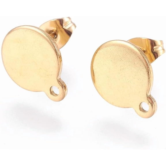 10Pcs Stainless Steel Stud Earring Findings with Loops Flat Round Earring Posts Earring Stud for Earrings Jewellery Making(Golden) Gold