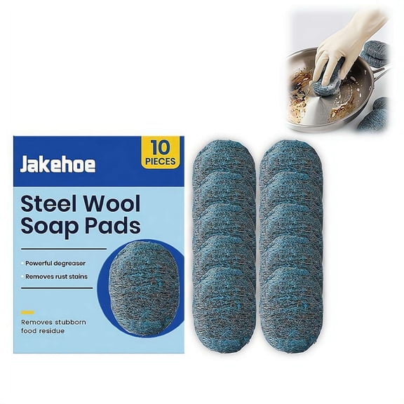 10Pcs Steel Wool Soap Pads, Heavy Duty Cleaning Soap Filled Pads for Rust, Grease & Stain Removal, Home Kitchen Cleaning