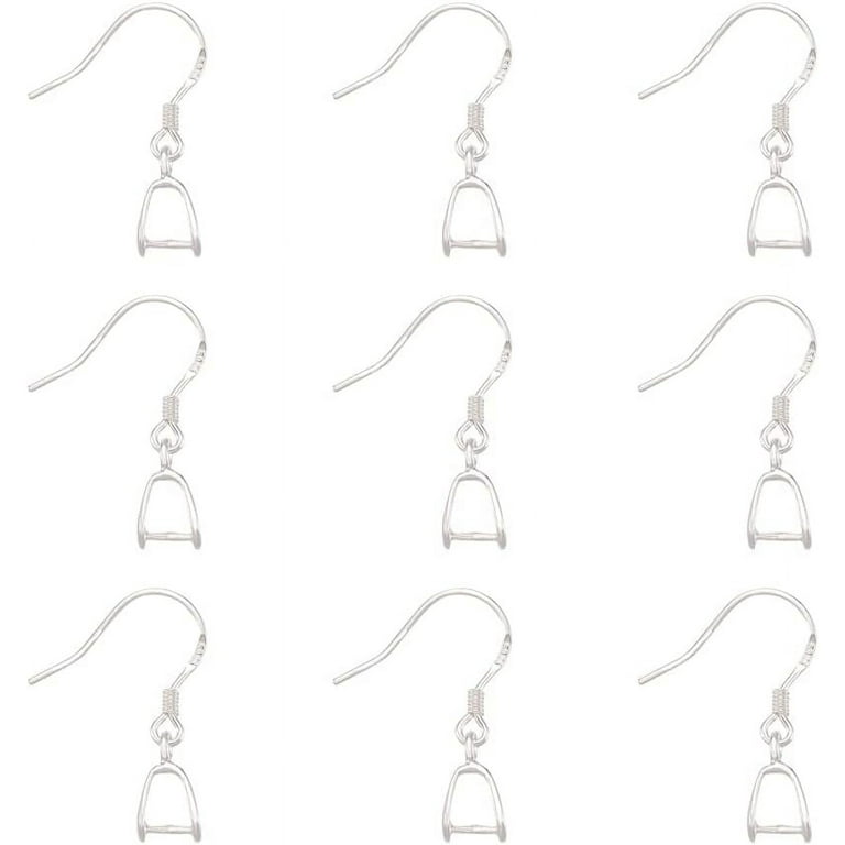 10Pcs Sterling Silver Pendant Clasp Earring Hooks 22mm Fish Hook Ear Wires  with Pinch Bails for Jewelry Making 