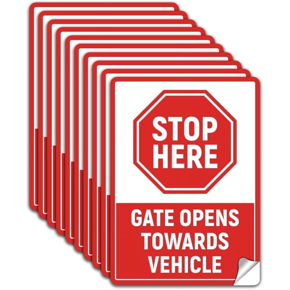 10Pcs Stop Here Gate Opens Towards Vehicle Sign Sticker PVC Waterproof Stop Here Wait for DIY Gate to Open Warning Stickers Decal for DIY Business Self Adhesive Sign for DIY Outdoor 5.1x7.1 Inch