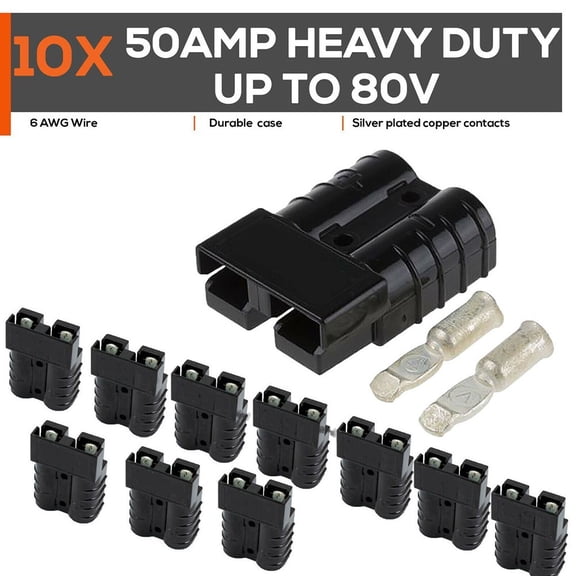 10Pcs Straight Plug 48x37x16mm Two Pole Waterproof Connector Red/black For Anderson Style Plug Connectors 50 AMP 12-80V 12-6AWG