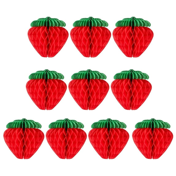 10Pcs Strawberry Ball Tissue Craft Paper Decorations Red Pink Paper Strawberry Honeycomb Ball Birthday Party Decoration-Red,20cm