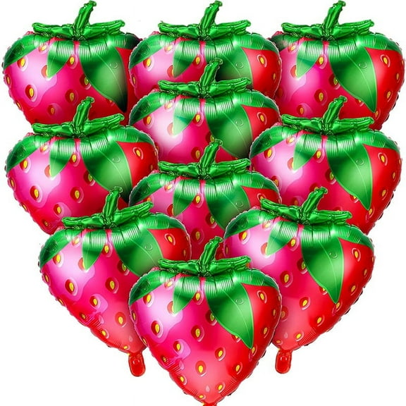 10Pcs Strawberry Balloons Strawberry Foil Mylar Balloons for Girls Strawberry Birthday Party