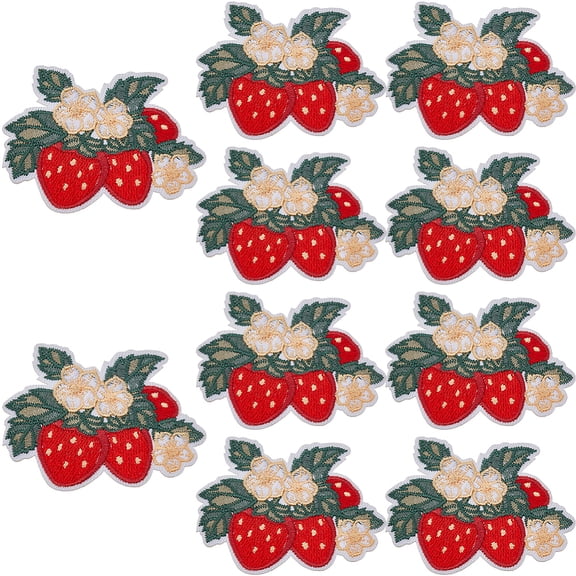 10Pcs Strawberry Iron On Patches Embroidered Heat Press Mend Patches Badge Applique Blossom Cute Sew On Decorative Patch