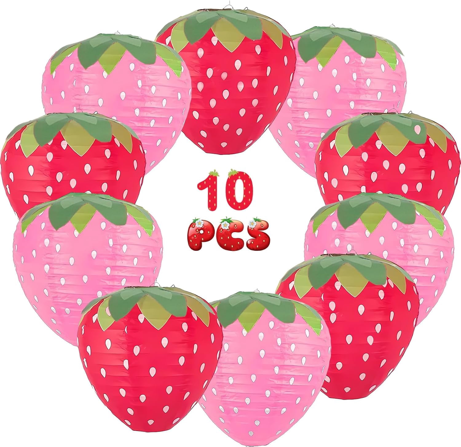 KatchOn Strawberry Paper Lanterns 10 Pack - Pink & Red Hanging Decor For Birthday, Berry Themed Parties, First Birthday - View #7