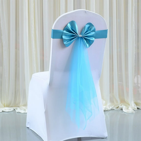 10Pcs Stretch Satin Chair Sashes Bows Chair Bands Decor for Hotel Wedding Reception Party Event Chair Cover Decoration