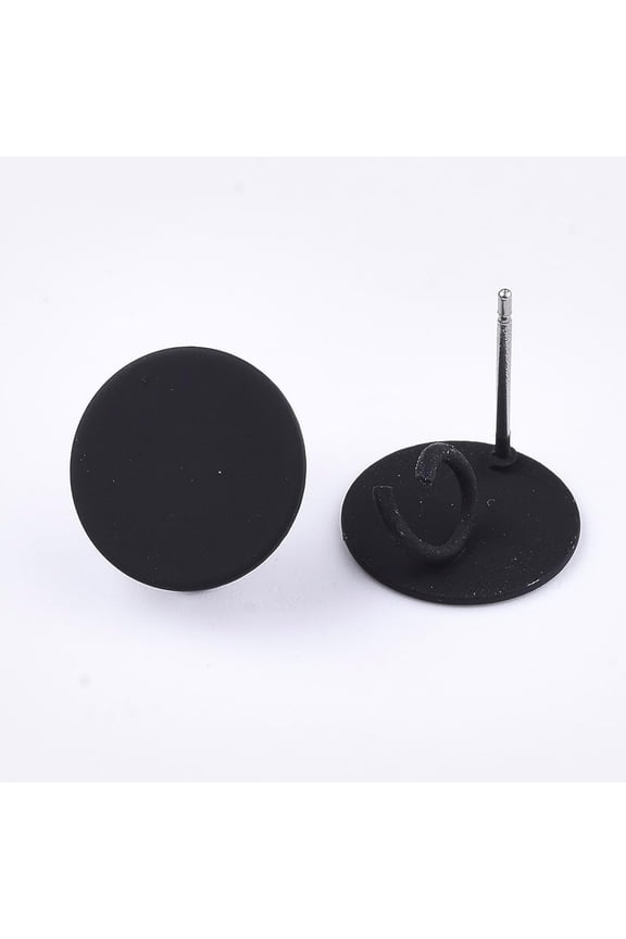 10Pcs Stud Earring Findings Earring Studs Posts with Steel Pins and Loop for Earring Jewelry Making Flat Round Black 12mm Hole: 4mm Pin: 0.7mm