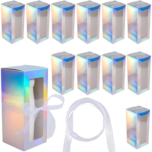 10Pcs Sublimation Glass Cup Boxes Christmas Iridescent Cardboard Gift Boxes with 20 Yards Organza Ribbon