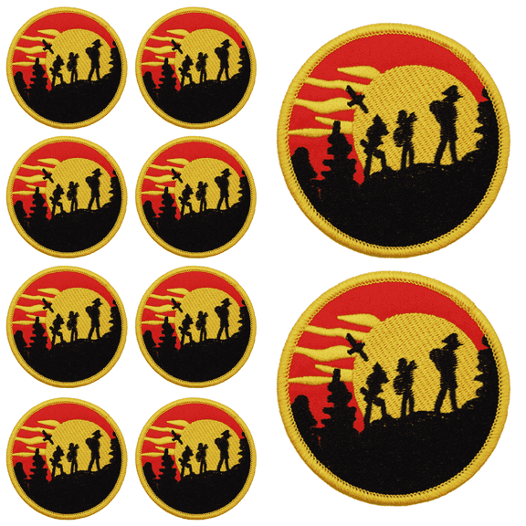 10Pcs Sunset Hiking Outdoor Adventure Embroidered Patch, Wilderness Nature Scout Silhouette with hook and loop backing, Applique Badge for Vests,Jackets, Backpacks,and Clothing