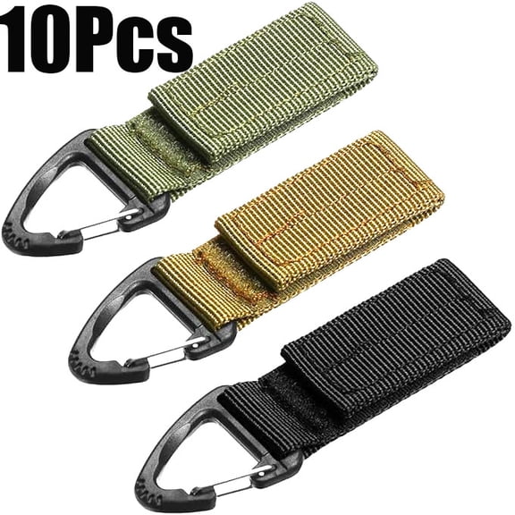 10Pcs Tactical Gear Clips with Nylon Webbing Straps, Hook and Loop Utility Hanging Hooks for Camping Chair, Backpack,Molle Webbing Buckle,Outdoor Tactical Gear Accessories