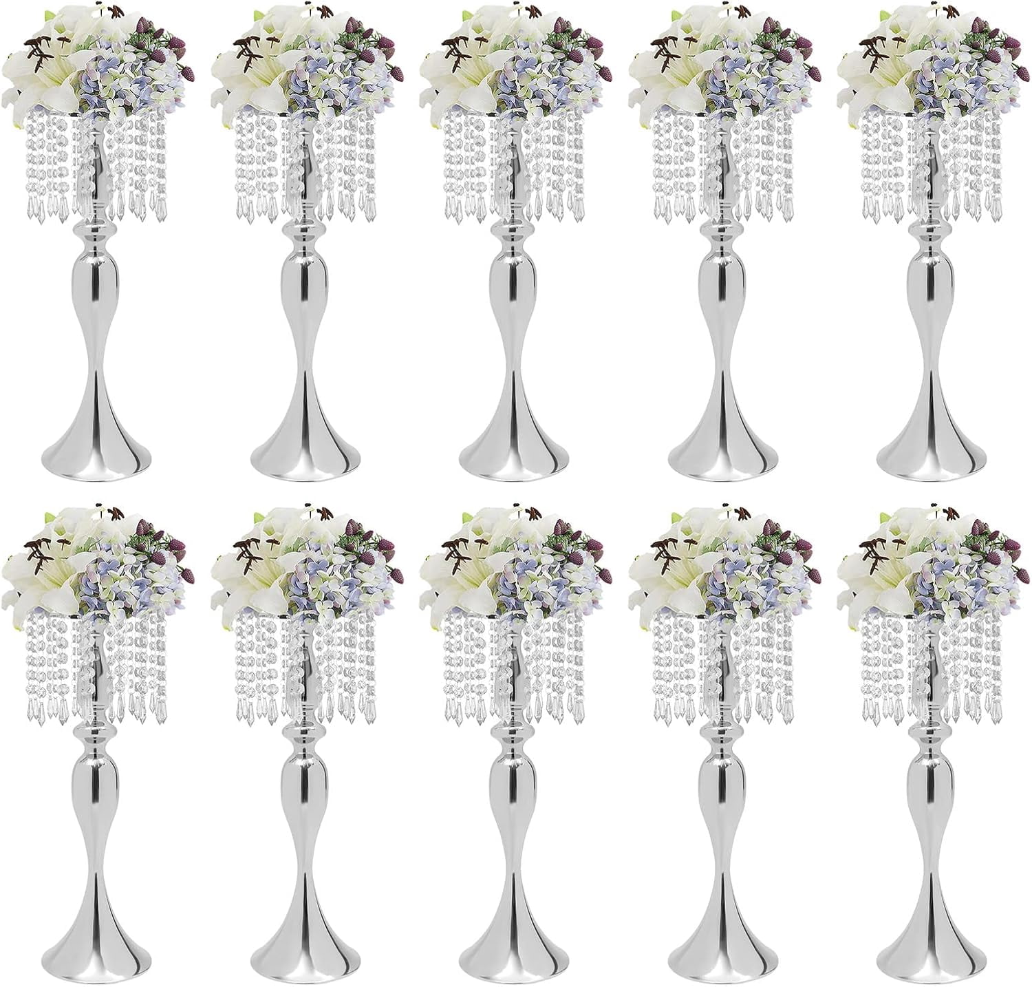 10Pcs Tall Crystal Flower Stand,21.3in Silver Centerpieces Table Metal ...