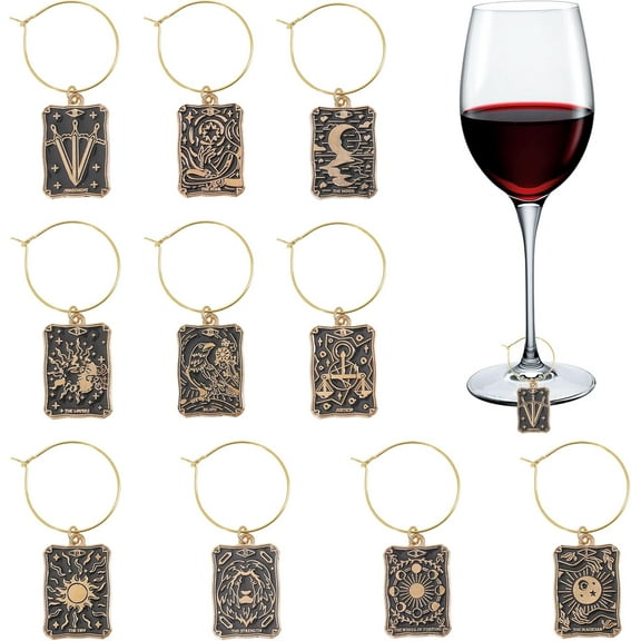 10Pcs Tarot Wine CharmTarot Alloy Enamel Charms Wine Glass Charms with Brass Wine Glass Charms Ring for Party Decorations Wine Tastings