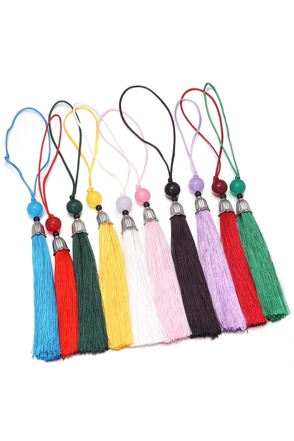 10Pcs Tassels Silky Handmade Soft Tassels Jade Bead Tassels DIY Craft Jewelry Car Key Chain Decor Pendants Smooth Fringe Trim