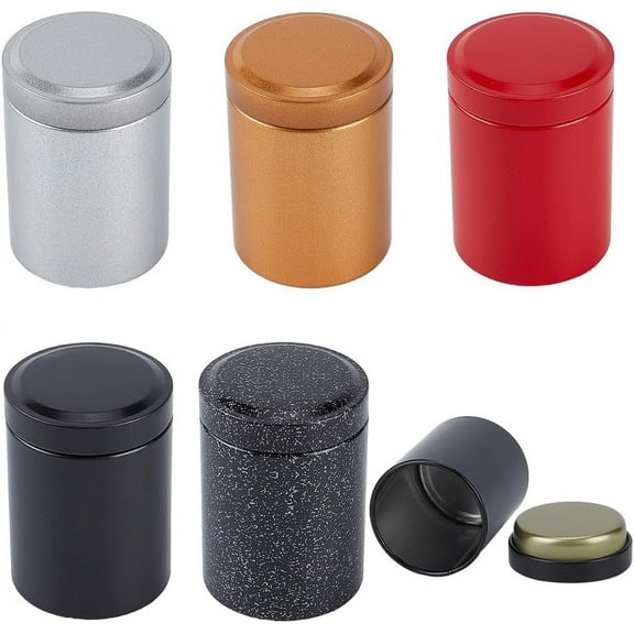 10Pcs Tea Tin Canister with Airtight Lids 5 Colors Small Tinplate Sealed Can Reusable Metal Storage Box Organizer Jars Round Mixed Color