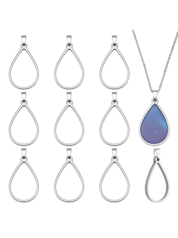 10Pcs Teardrop Open Back Bezel Pendants Stainless Steel Ring Frame Pendants Geometric Blanks Charms Hollow Frame Pendant Cabochon Settings